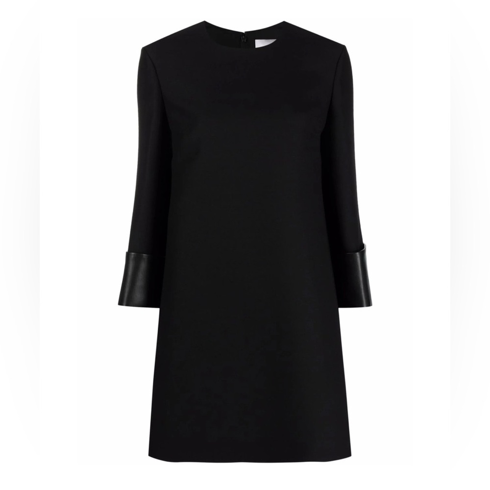 NWT VALENTINO GARAVANI
Leather Sleeve Virgin Wool-Blend Dress Size 48/US 12